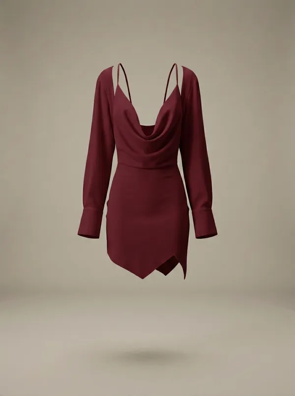 cowl shirt-mini in oxblood, the flat