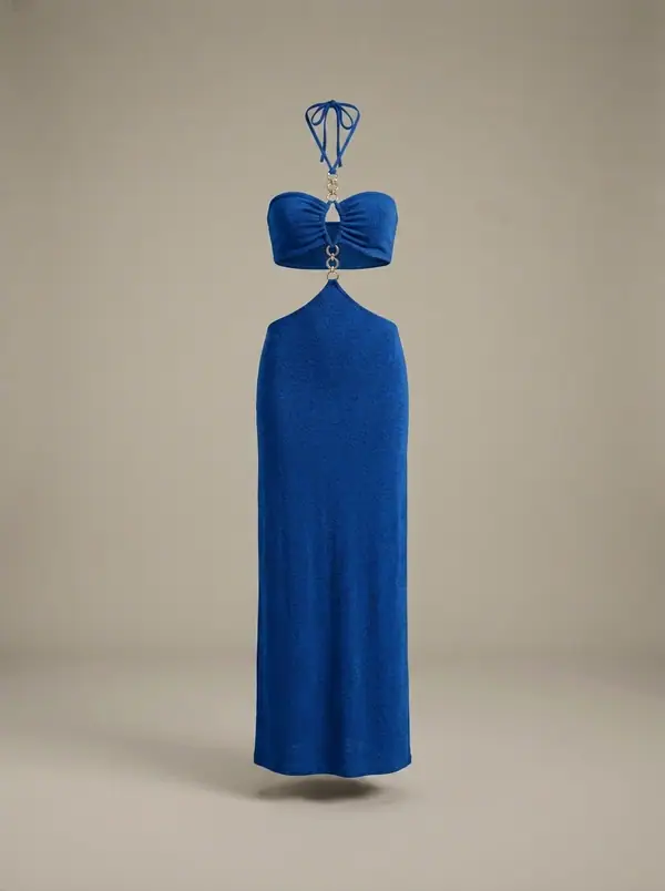 celeste ring-hardware cut-out maxi, cobalt blue, photographed as a product shot on a studio sweep