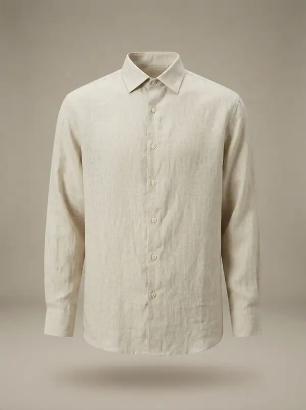 flax linen shirt, heart hands, photographed as a product shot on a studio sweep